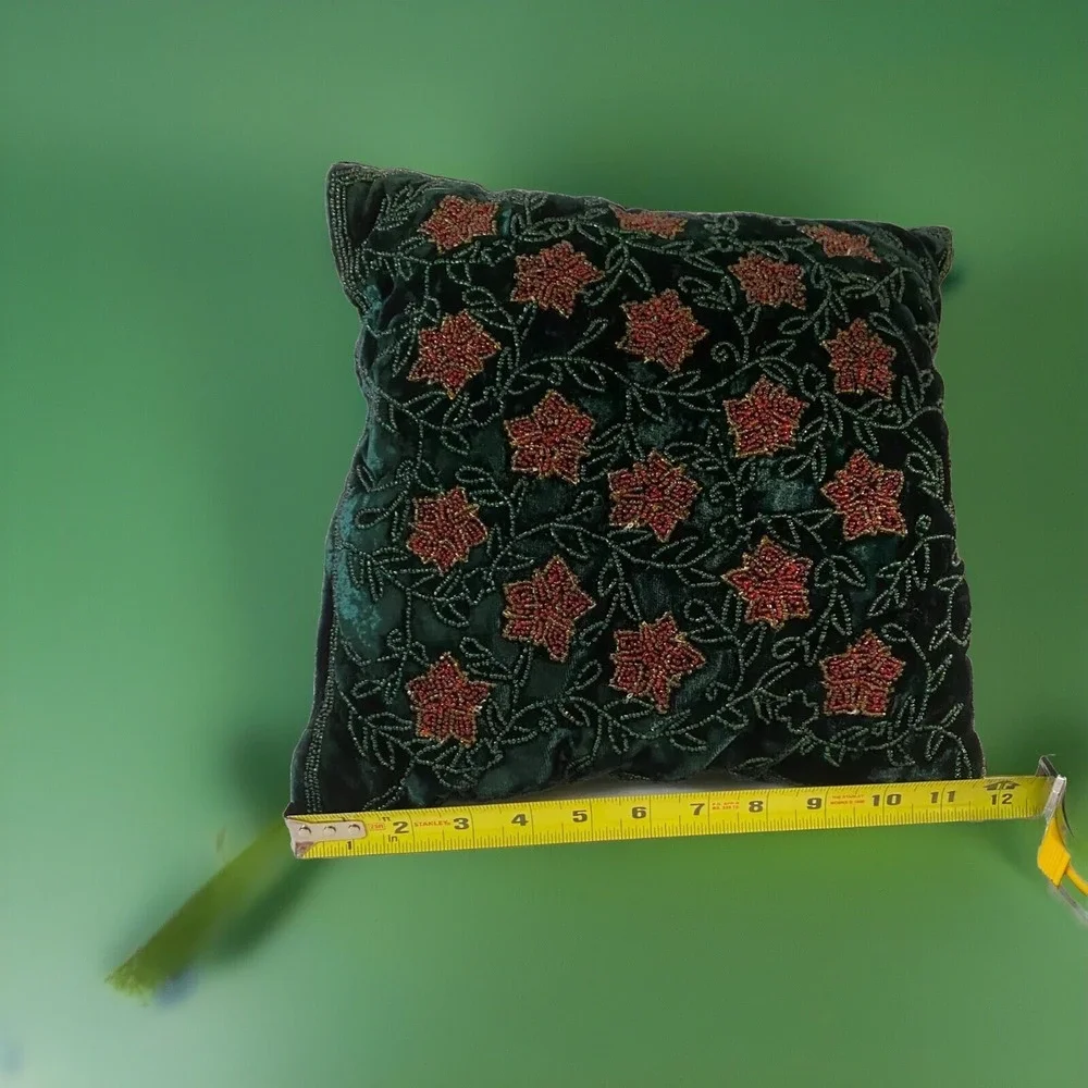 Beaded Poinsettia Christmas Pillow 12